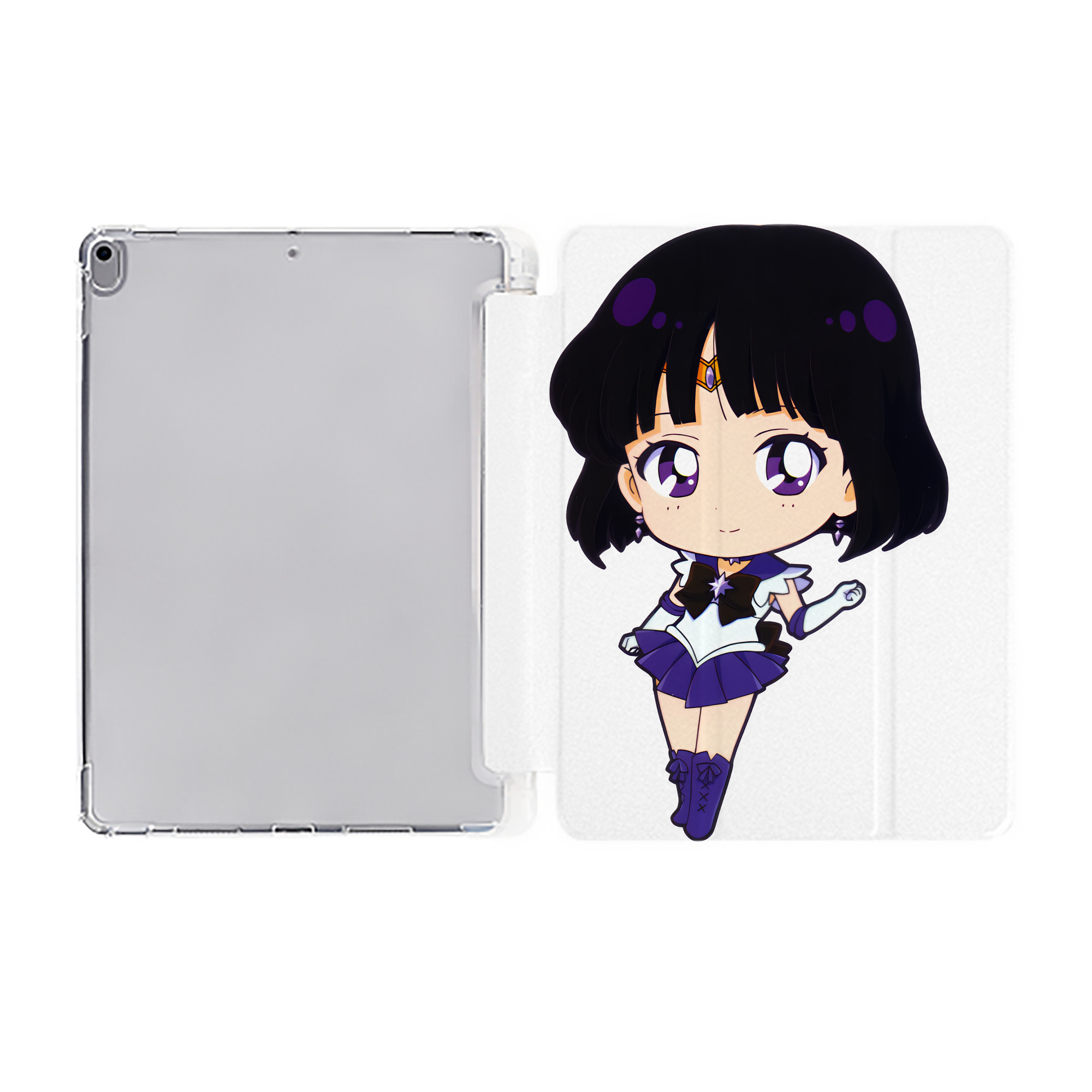 （画像用） 美少女戦士セーラームーン 土萠ほたる Sailor Moon Tomoe Hotaru （セーラーサターン；Sailor Saturn） IPad ケース ペン収納付き 三つ折りスタンド PUレザー×シリコン 対応機種9.5/10.5/10.9インチ